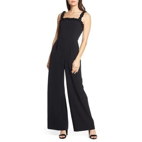 Chelsea28 Pants - Chelsea28 Women’s Black Crepe Ruffle Sleeveless Tank Wide Leg Jumpsuit